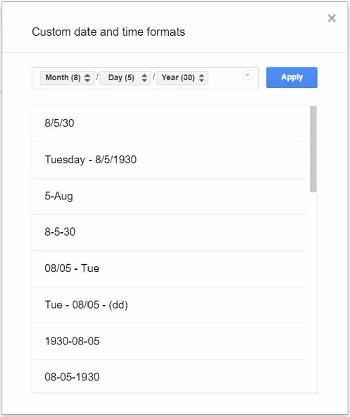 Google Sheets - Custom Date Format - 02 Custom Date Format Window