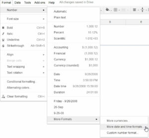 Google Sheets - Custom Date Format - 01 Format Menu
