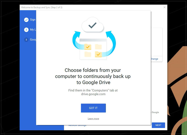 Choose folders welcome message